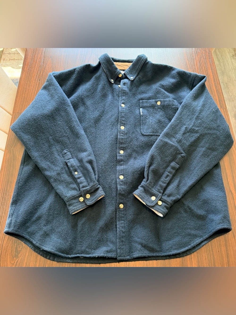 Columbia Mens Navy Blue Vintage Wool Blend Shirt Jacket Shacket Button Up XXL